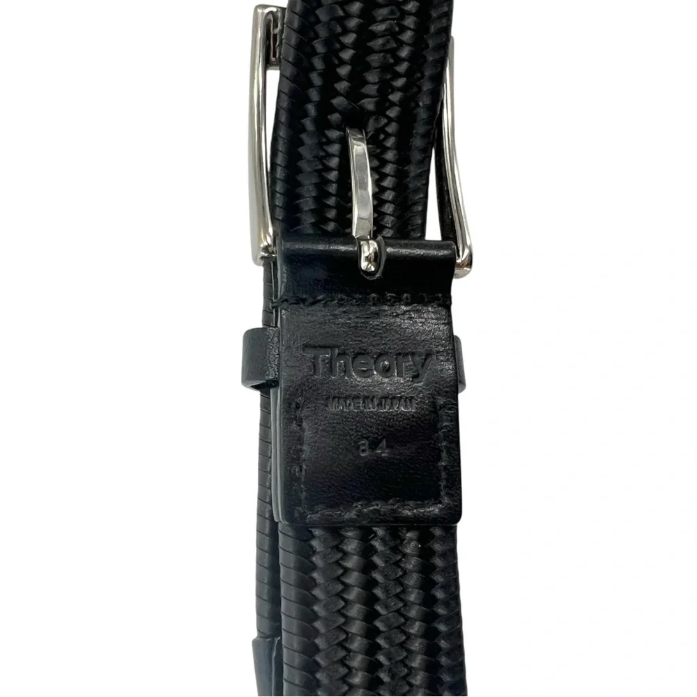 NWOT Theory Made in Japan Black Braided 100% Leather Silver Hardware Belt
